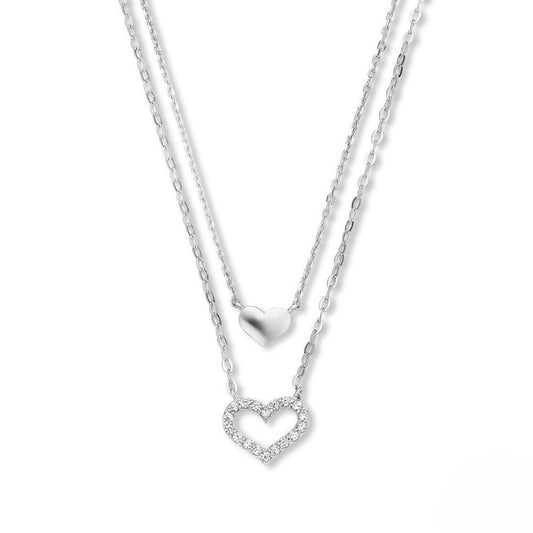 925 Silver Heart Double Necklace 