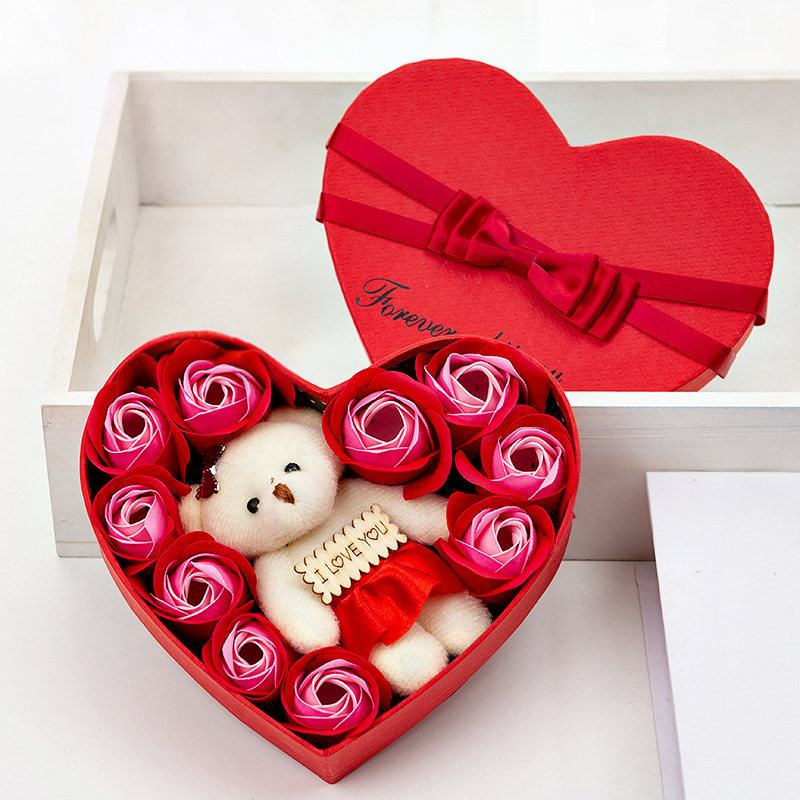 teddy bear in heart gift box