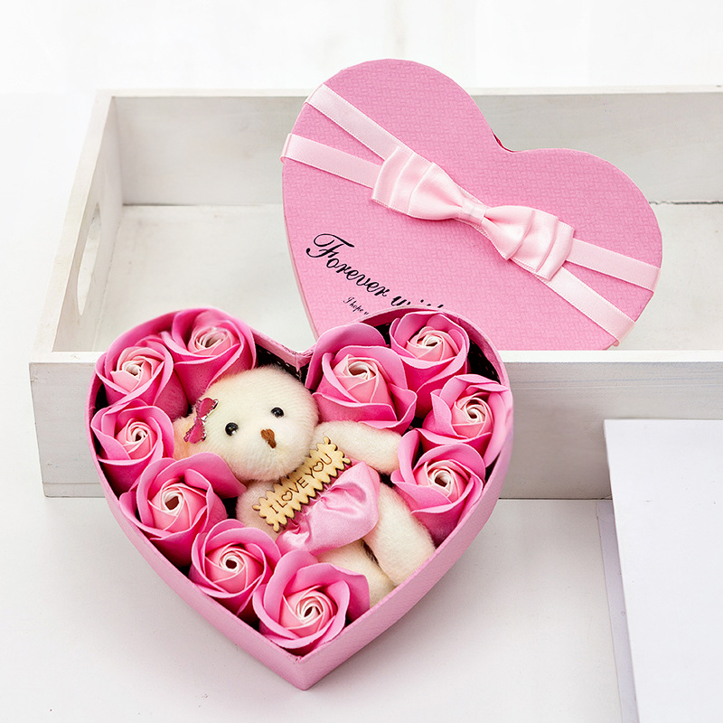 teddy bear in heart gift box