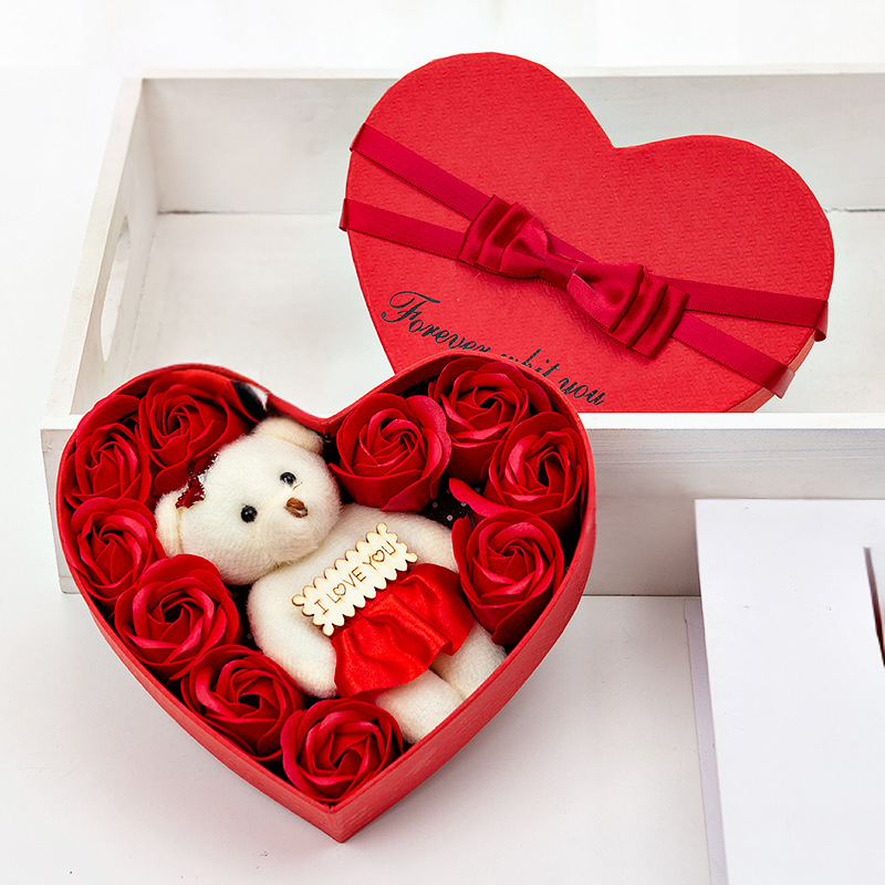 teddy bear in heart gift box