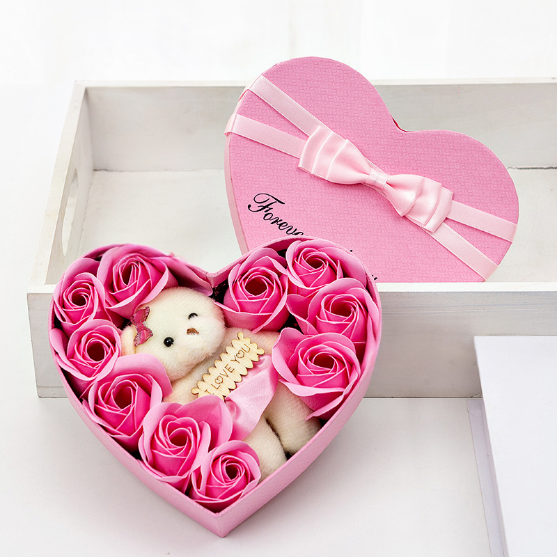 teddy bear in heart gift box